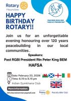 Happy Birthday Rotary!  FTF meeting with several speakers.